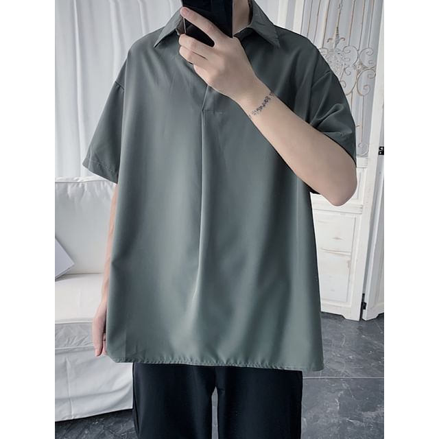 Lingaris-Short-Sleeve Plain Shirt