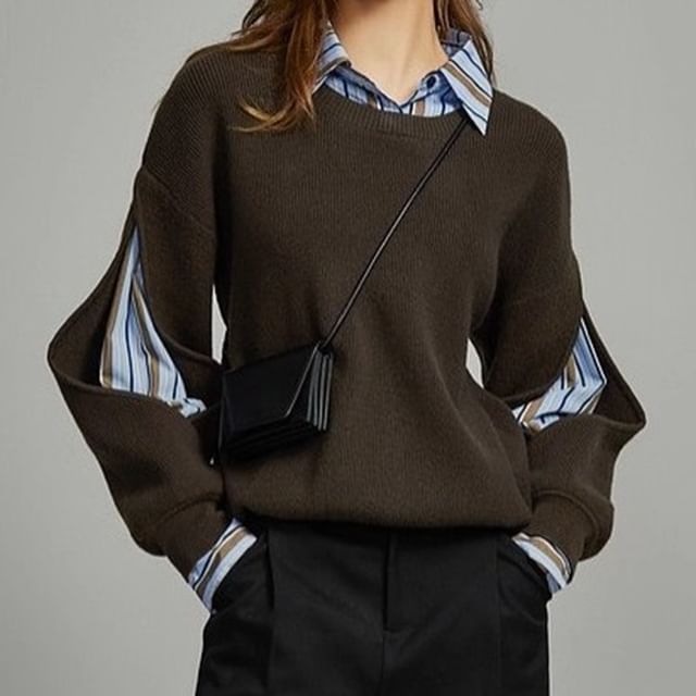 Litoya-Collared Striped Mock Two Piece Sweater