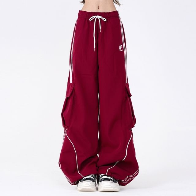 Litoya-Drawstring Waist Contrast Stitching Baggy Pants