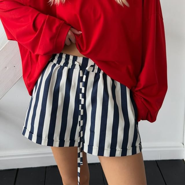 Litoya-Drawstring Waist Striped Shorts