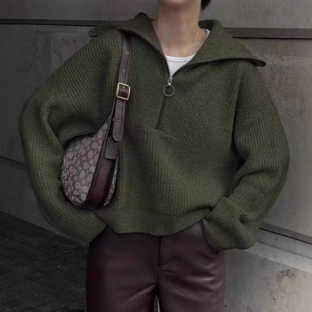 Litoya-Half Zip Plain Sweater