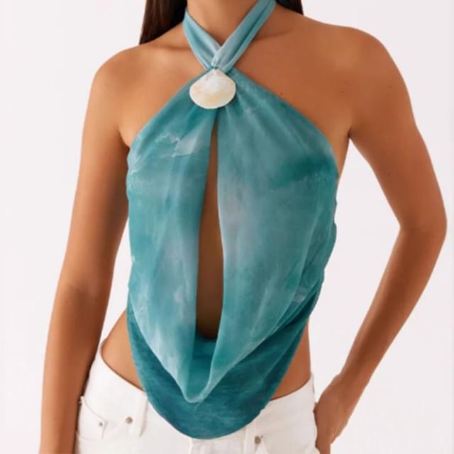 Litoya-Halter Neck Tie-Dye Open Front Crop Top