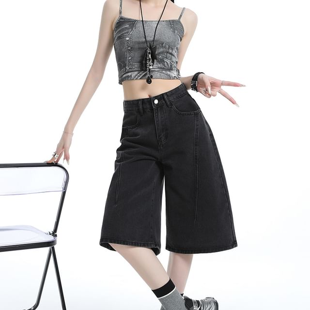 Litoya-High Waist Washed Wide Leg Jorts