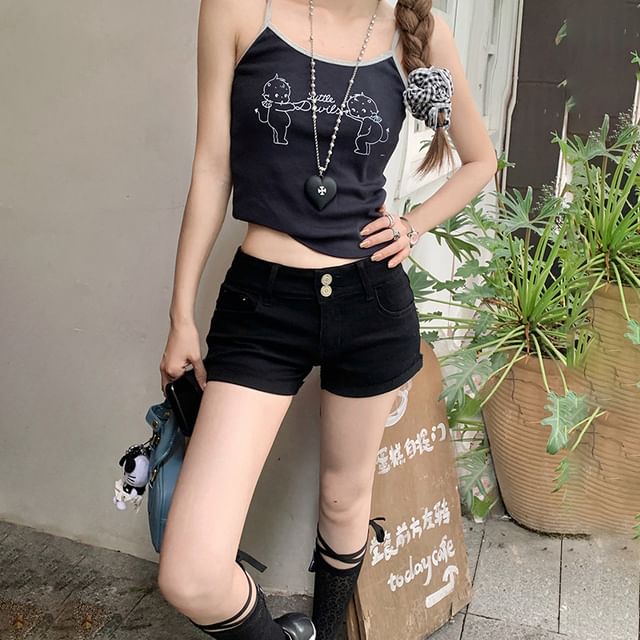 Litoya-Low Rise Plain Denim Hot Pants
