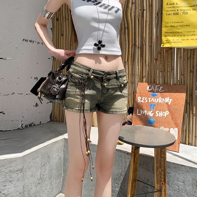 Litoya-Low Rise Washed Denim Hot Pants