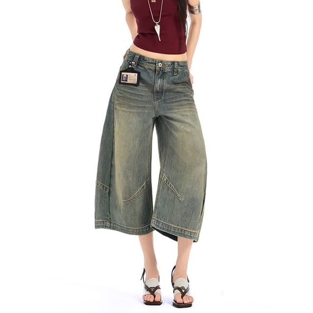 Litoya-Low Waist Washed Capri Wide Leg Jeans
