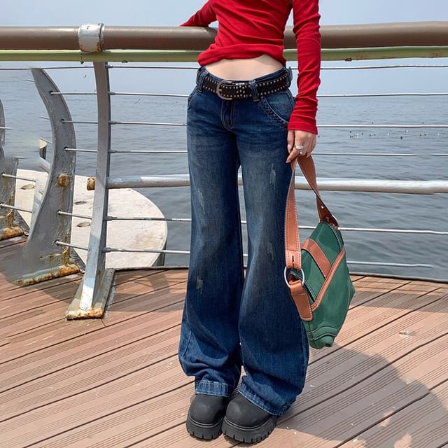Litoya-Low Waist Washed Flared Jeans Various Designs