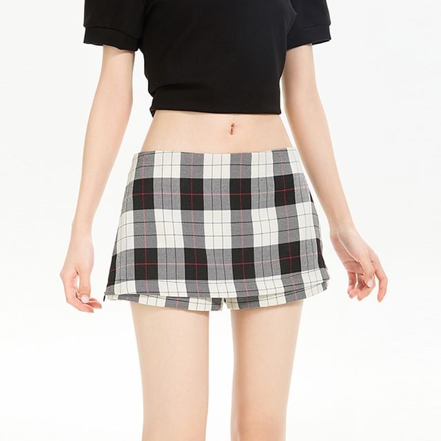 Litoya-Mid Rise Plaid Mini A-Line Skort
