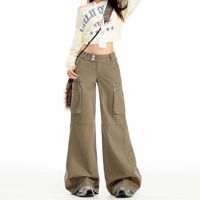 Litoya-Mid Rise Plain Flared Cargo Jeans Various Designs