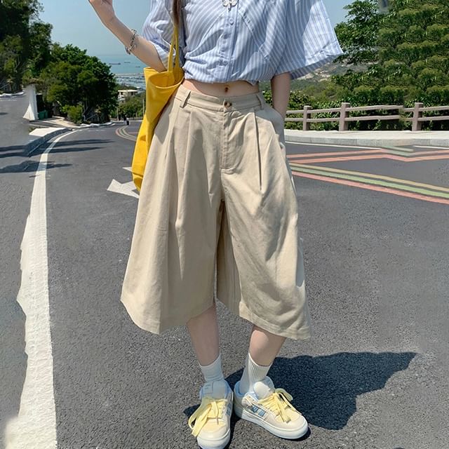 Litoya-Mid Rise Plain Pleated Shorts