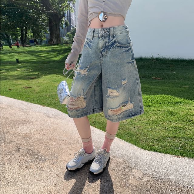 Litoya-Mid Rise Washed Distressed Jorts