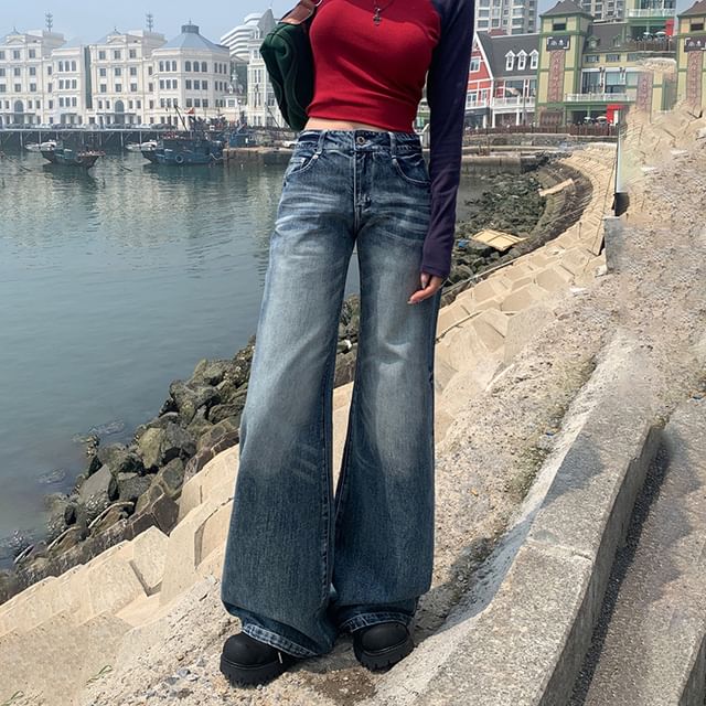 Litoya-Mid Rise Washed Flared Jeans Various Designs