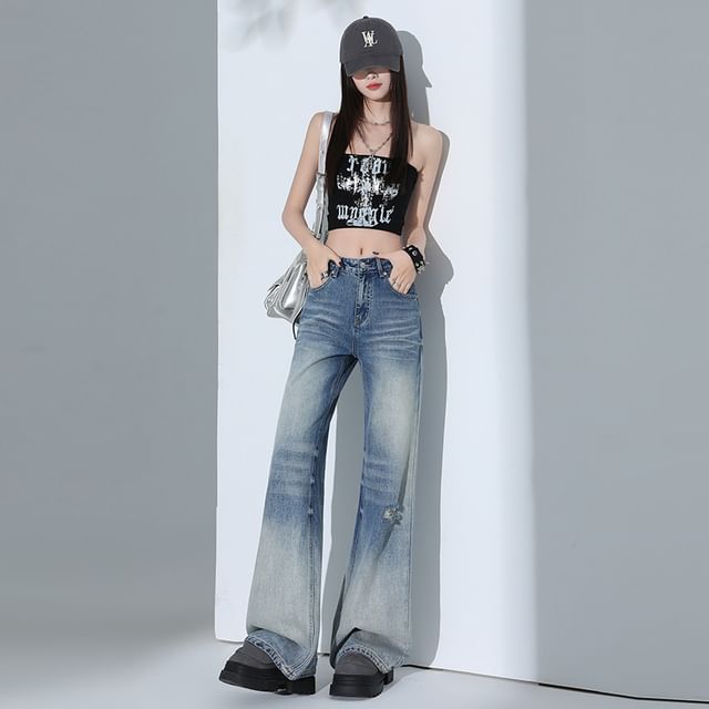 Litoya-Mid Waist Washed Bootcut Jeans Various Designs