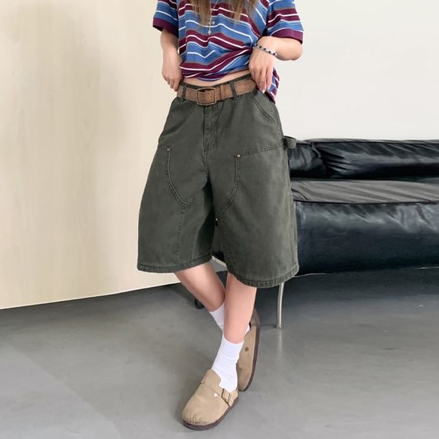 Litoya-Mid Waist Washed Cargo Shorts