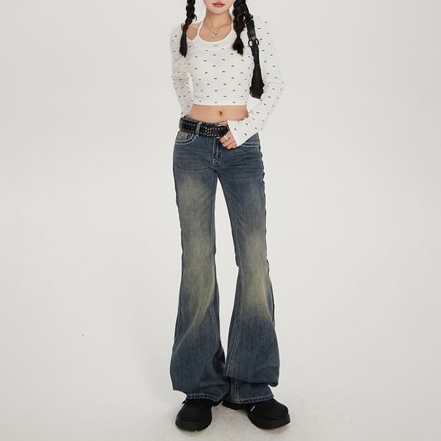 Litoya-Mid Waist Washed Flared Jeans Various Designs