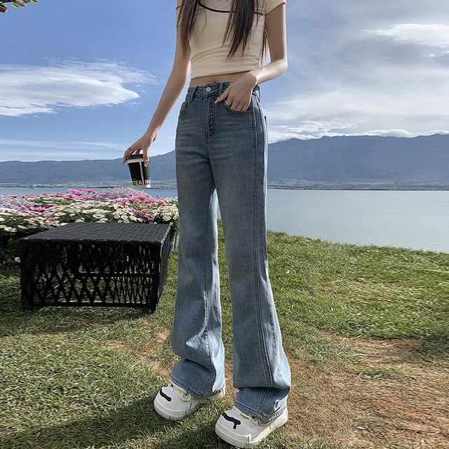 Litoya-Mid Waist Washed Flared Jeans Various Designs