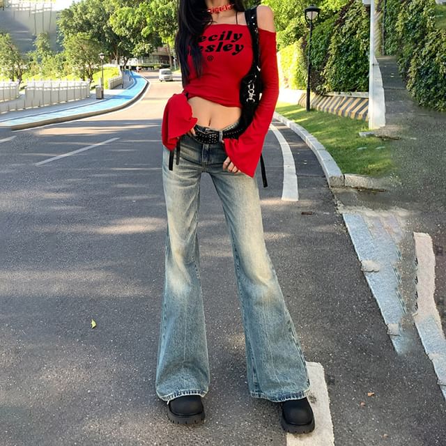 Litoya-Mid Waist Washed Flared Jeans Various Designs