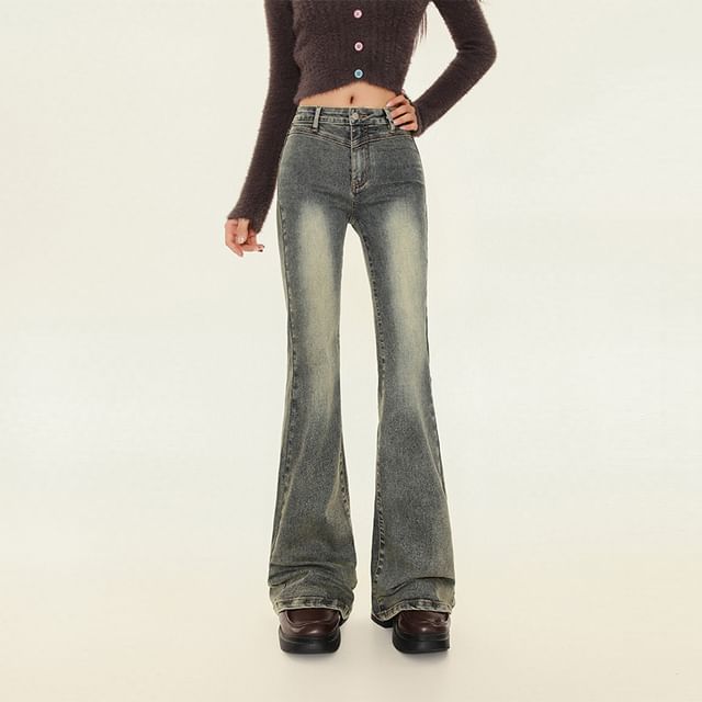 Litoya-Mid Waist Washed Flared Jeans Various Designs