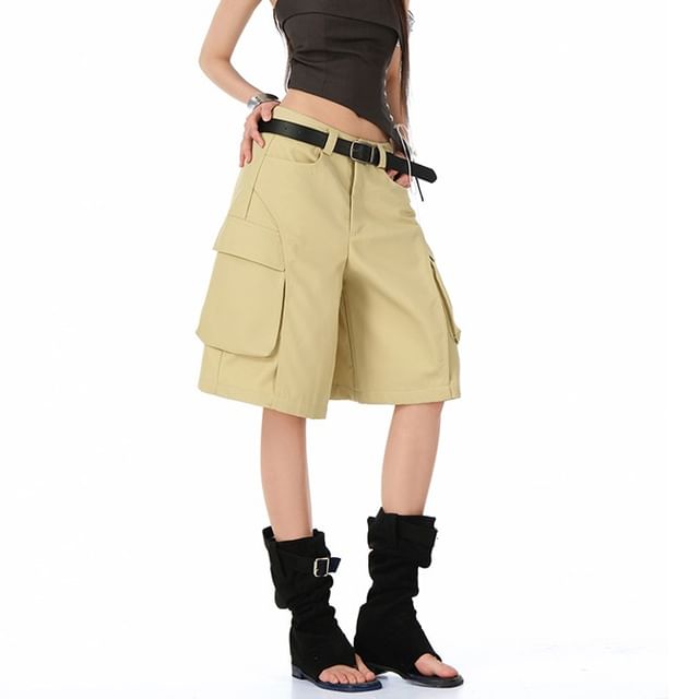 Litoya-Mid Waist Wide Leg Cargo Short