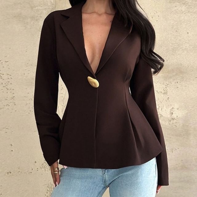 Litoya-Notch Lapel Plain One-Buttoned Blazer