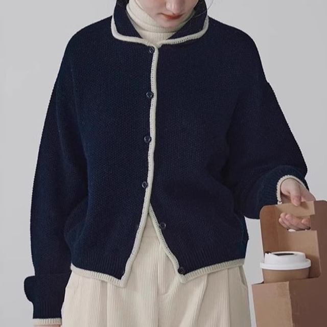 Litoya-Peter Pan Collar Contrast Trim Button-Up Cardigan