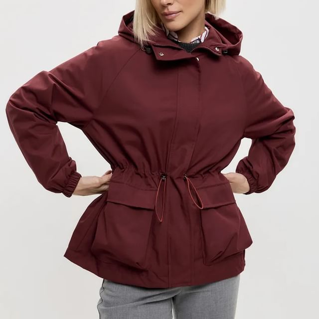 Litoya-Plain Hooded Drawstring Jacket