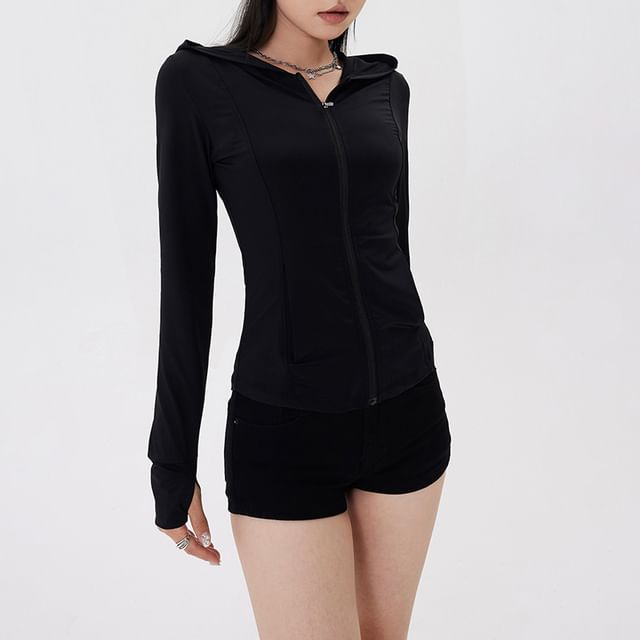 Litoya-Plain Hooded Zip Jacket