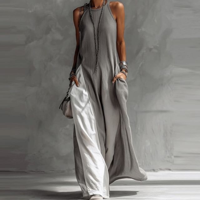 Litoya-Spaghetti Strap Two Tone Maxi Sundress