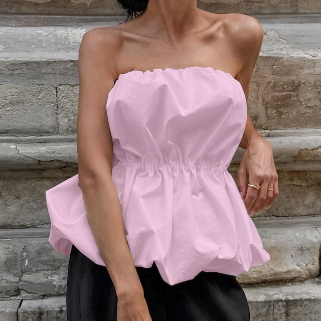 Litoya-Strapless Plain Bubble Ruched Tube Top