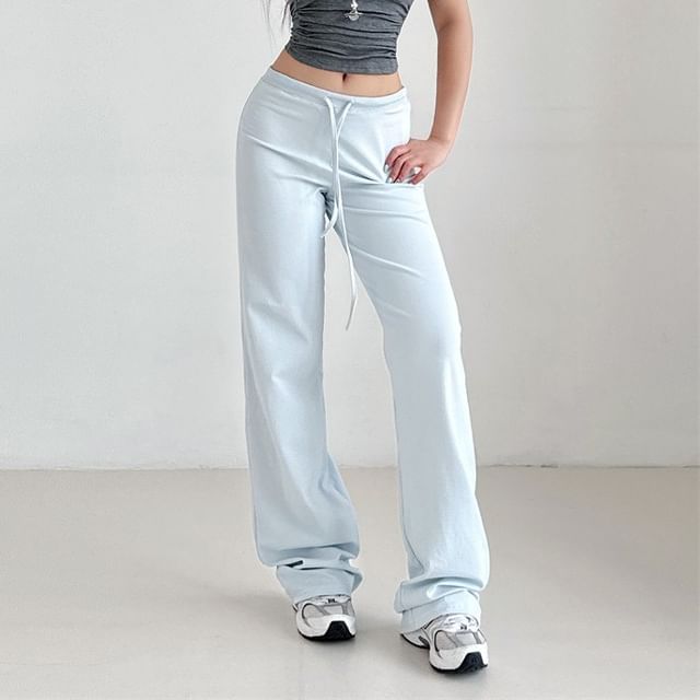 LIVIE-Drawstring Waist Plain Loose Fit Pants