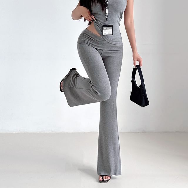 LIVIE-Low Waist Plain Bootcut Pants