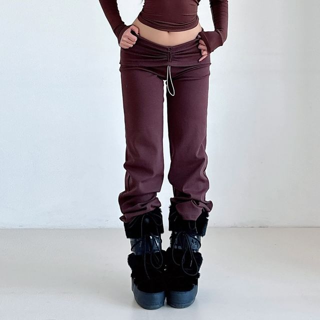 LIVIE-Low Waist Plain Drawstring Flared Pants