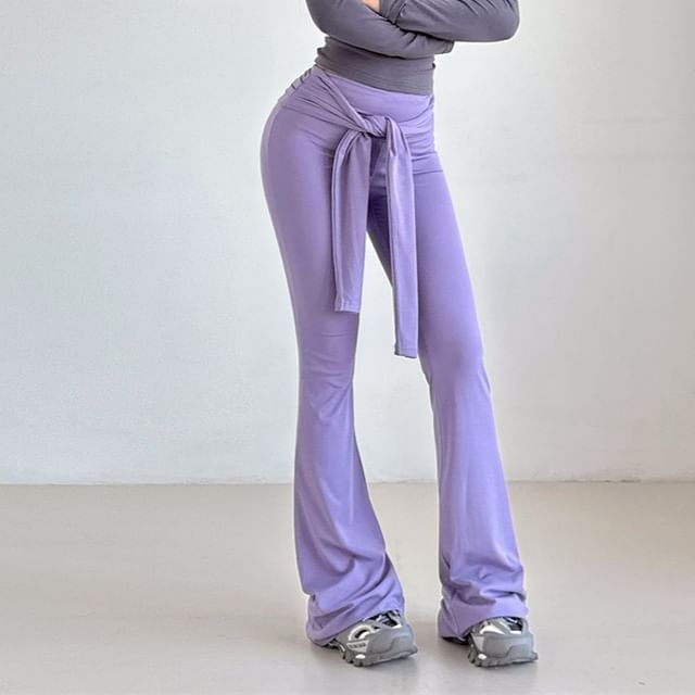 LIVIE-Mid Rise Plain Tie-Up Flared Pants