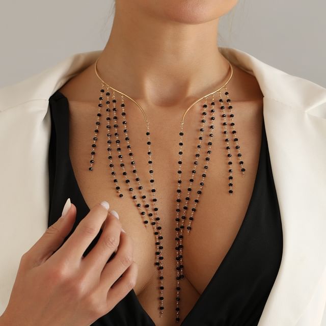LIVSIA-Bead Fringed Alloy Choker