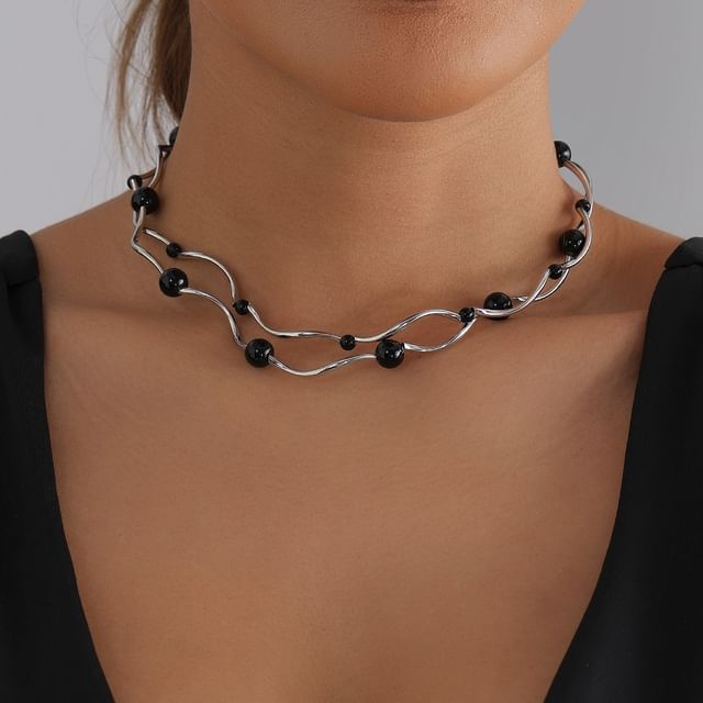 LIVSIA-Bead Wavy Alloy Choker