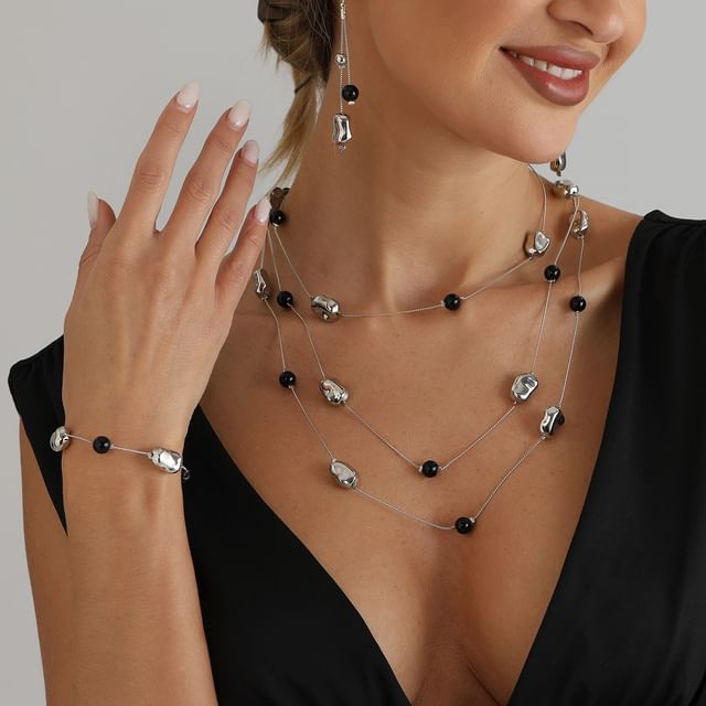 LIVSIA-Irregular Beaded Layered Necklace Bracelet Earring