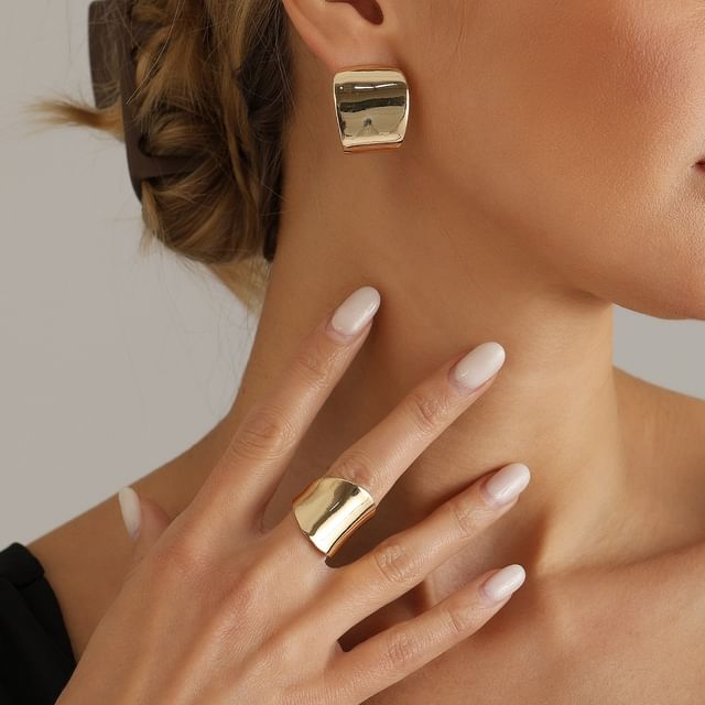 LIVSIA-Polished Alloy Statement Earring Open Ring