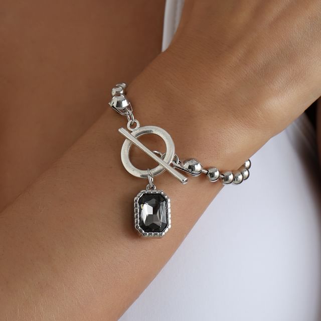 LIVSIA-Rhinestone Metal Bead Bracelet
