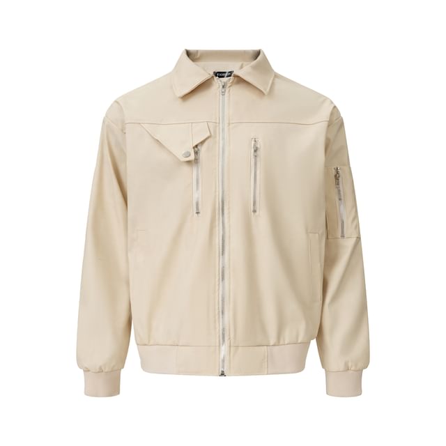 Lorencho-Collared Plain Zip Jacket