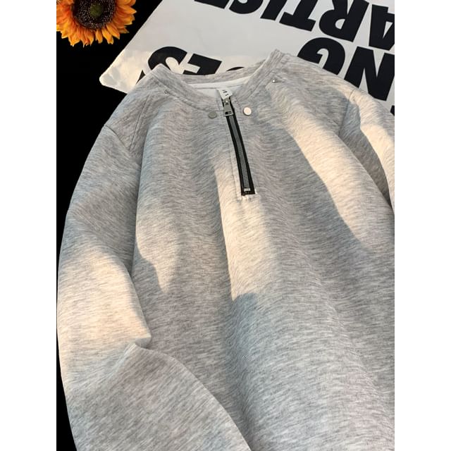 Lorencho-Crew Neck Half Zip Oversized Sweatshirt