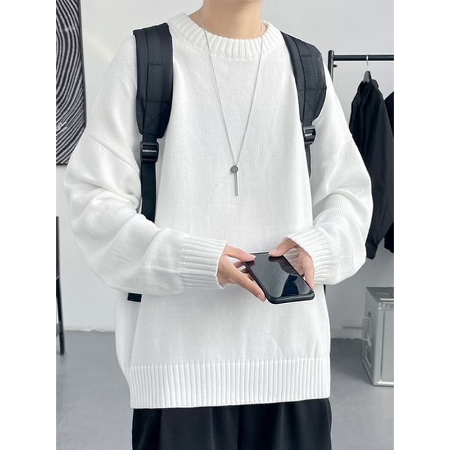 Lorencho-Crew Neck Plain Oversized Sweater