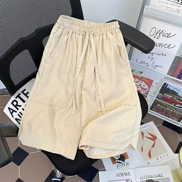 Lorencho-Drawstring Waist Logo Mesh Shorts