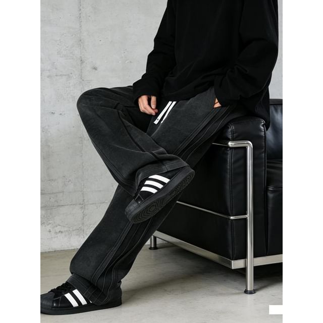 Lorencho-Drawstring Waist Striped Straight Leg Sweatpants