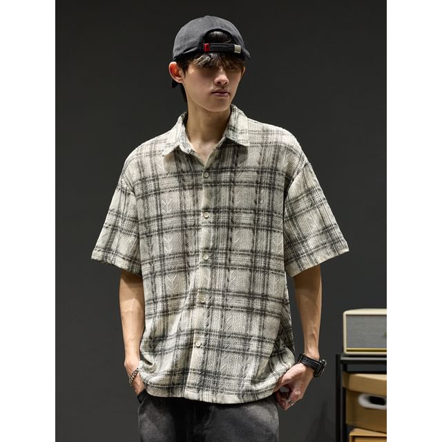 Lorencho-Elbow-Sleeve Collared Plaid Button Up Shirt