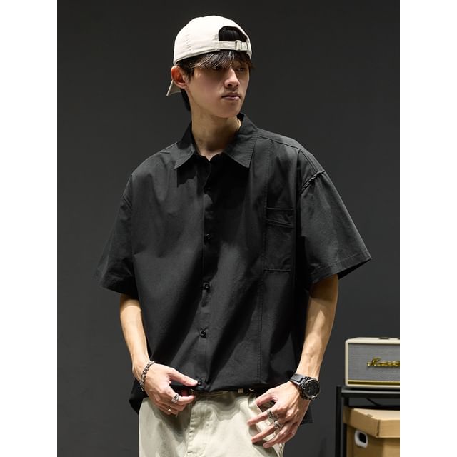 Lorencho-Elbow-Sleeve Collared Plain Button Up Shirt