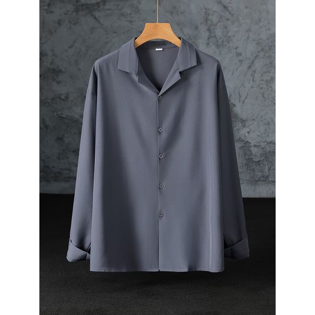 Lorencho-Long-Sleeve Collared Plain Button Up Shirt