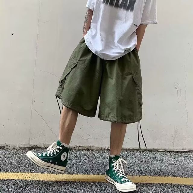 Lorencho-Mid Rise Plain Cargo Shorts