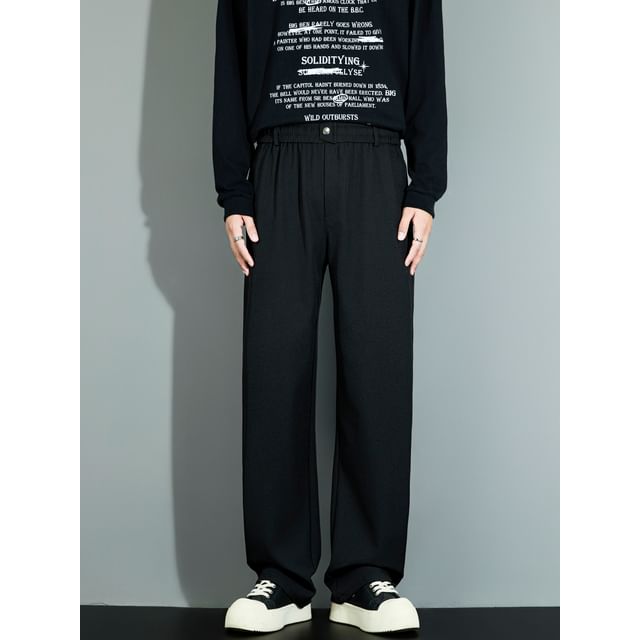 Lorencho-Mid Rise Plain Straight Leg Pants