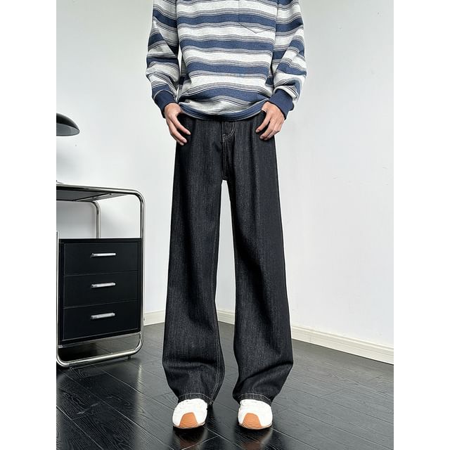 Lorencho-Mid Rise Plain Wide Leg Jeans