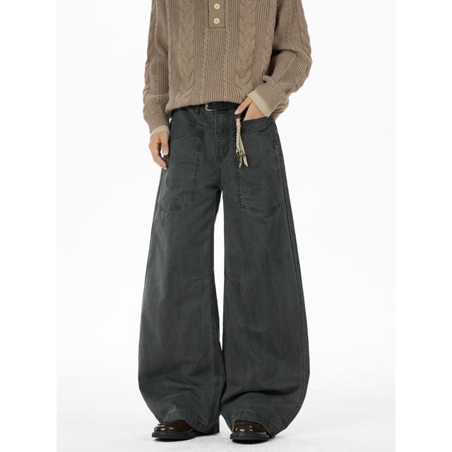 Lorencho-Mid Rise Plain Wide Leg Pants